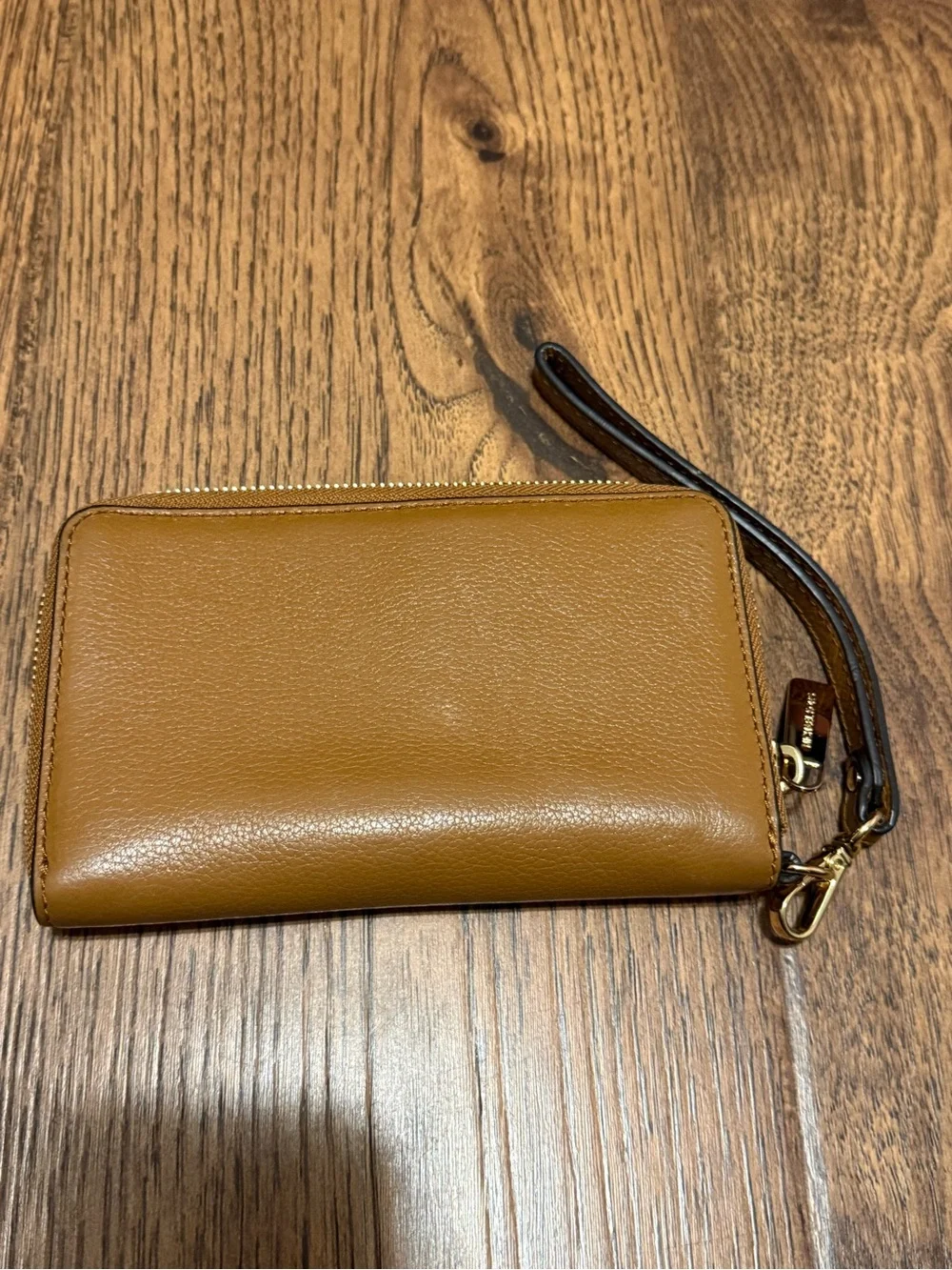 Michael Kors Tan Brown Leather MK Logo Zip Wristlet
